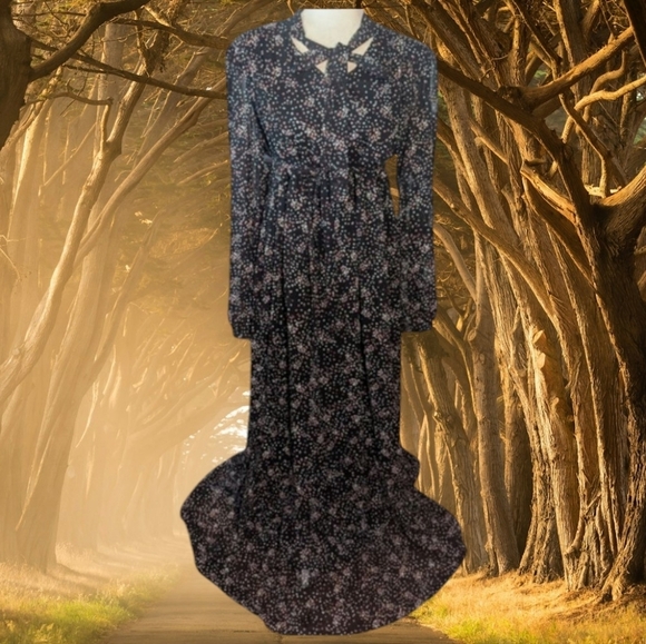 Chiffon tiered black dots flowy long sleeve Whimsigoth maxi maternity dress  XL - Picture 1 of 11